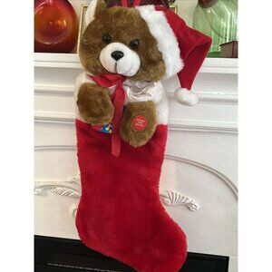 3D Teddy Bear Plush Christmas Stocking Vintage Fun World Brown 21”